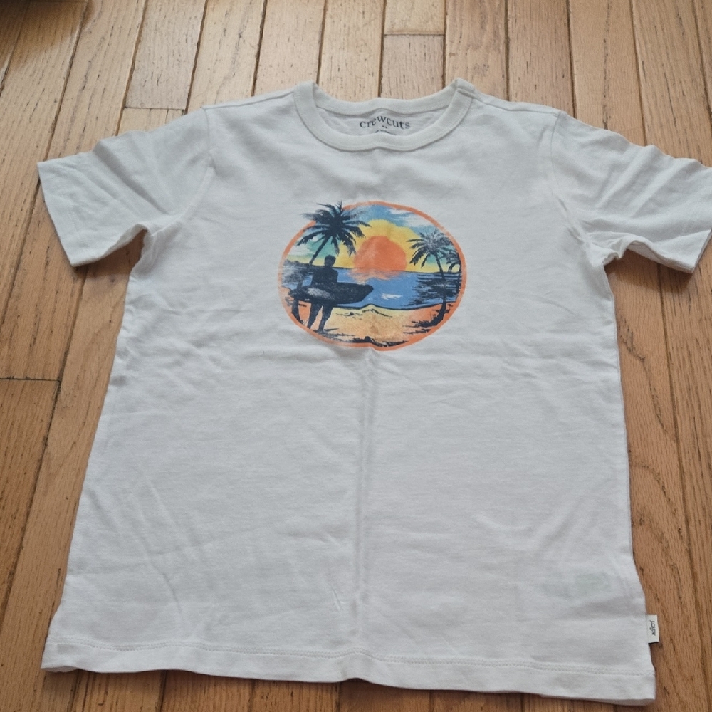 Crewcuts White Tee with Sunset Surf Graphic